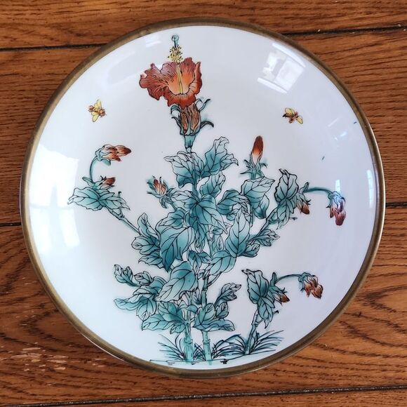 Nora Fenton Hong Kong designs handpainted decorative plate brass encased…